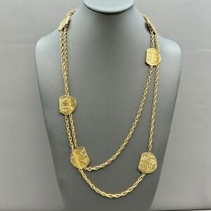 Direction One Necklace Vintage Gold Tone Byzantine Chain Coin Station 48 inch